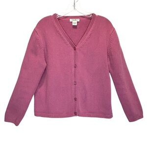 Eddie Bauer Women’s Pink Cotton V-Neck Button-Up Cardigan Sweater - Large